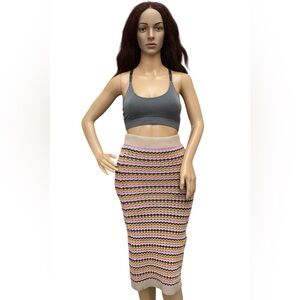 White + Warren cotton blend knitted multicolor midi skirt